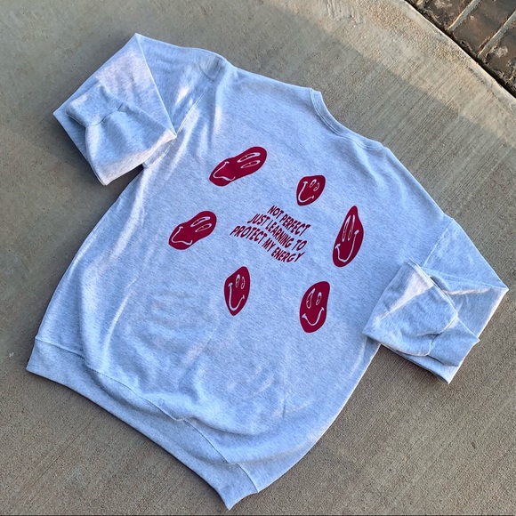 Red and white/grey groovy smiley sweatshirt - Picture 1 of 1